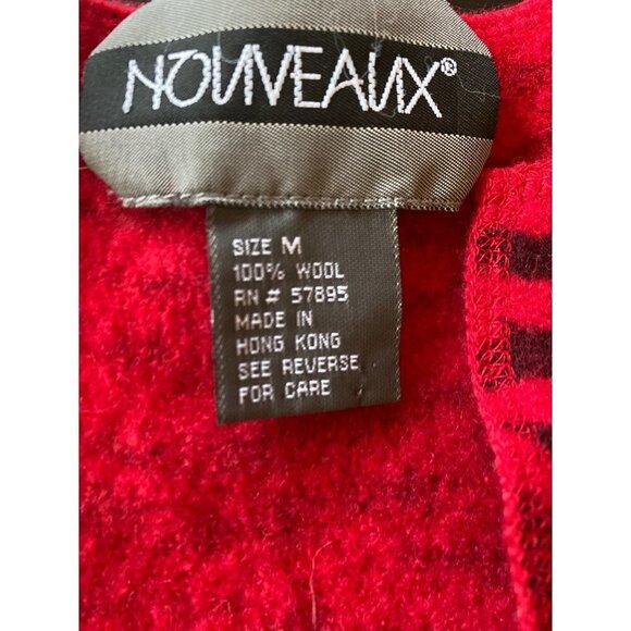 Vintage 1980's Nouveau Red Black Zebra Print Wool Open Front Cardigan Sweater Si - Picture 3 of 5